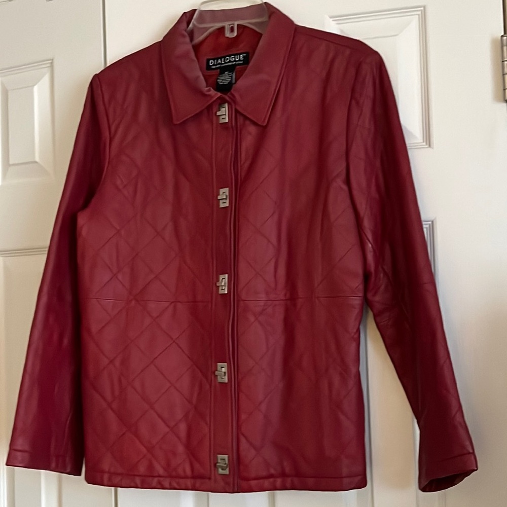 Red leather jacket.